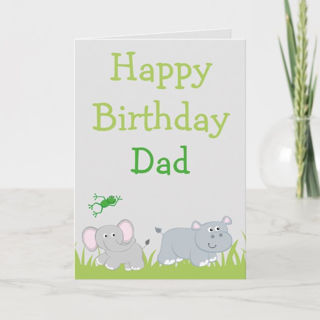 Elephant and Hippo Happy birthday dad photo inside Card (Front)