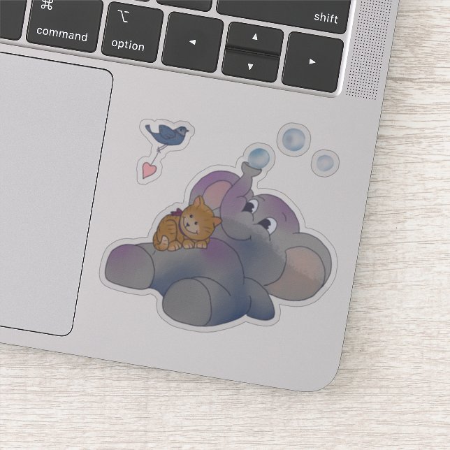 Elephant and kitten sticker (Detail)
