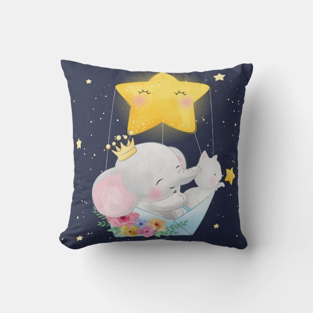 Elephant And Kitten Throw Pillow (Front)