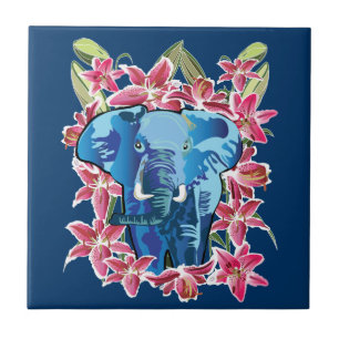 Elephant and lily tile