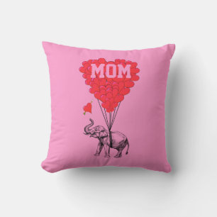 Elephant and love heart with mom text throw pillow