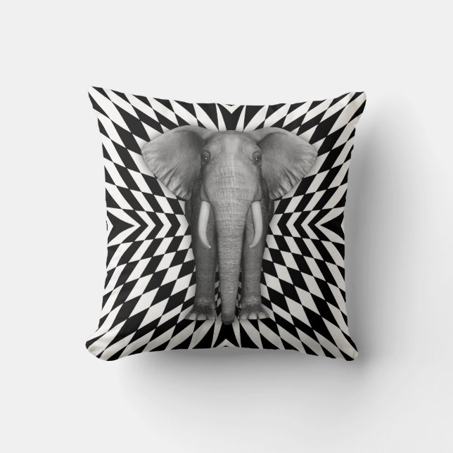 Elephant And Optical Pattern Design, Zany Pattern Throw Pillow (Front)