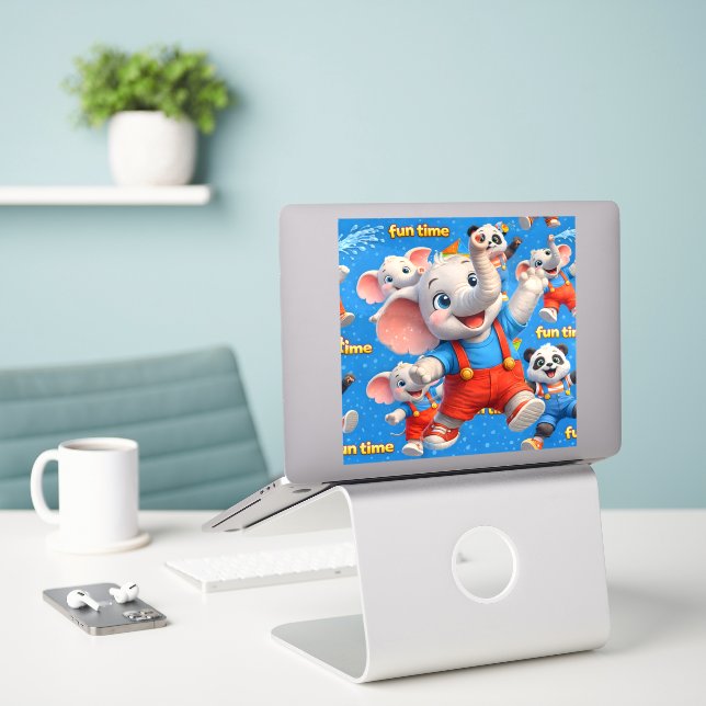 Elephant and panda large vinyl decal stick (Laptop On Desk)