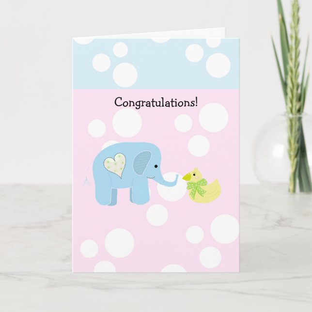 Elephant and Polka Dot Baby Congratulations Card (Front)