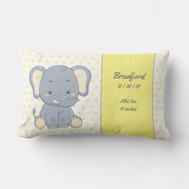  Elephant and Polka dots, Yellow and Grey l Baby S Lumbar Pillow (Front)