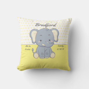 Elephant and Polka dots, Yellow and Grey  Lumbar P Throw Pillow
