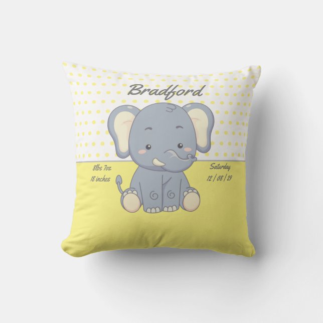 Elephant and Polka dots, Yellow and Grey  Lumbar P Throw Pillow (Front)