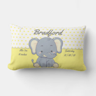 Elephant and Polka dots, Yellow and Grey  Lumbar Pillow