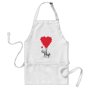 Elephant and red heart balloons standard apron