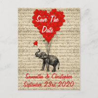 Elephant and red heart save the date