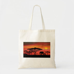Elephant and Serengeti Orange Sunset Tote Bag
