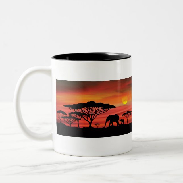 eLEPHANT AND Serengeti Sunset Two-Tone Coffee Mug (Left)