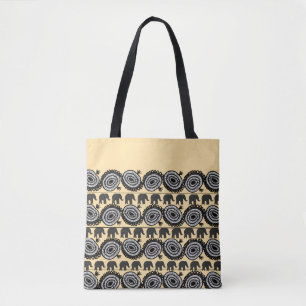 Elephant and Spiral Motif Pattern Tote Bag