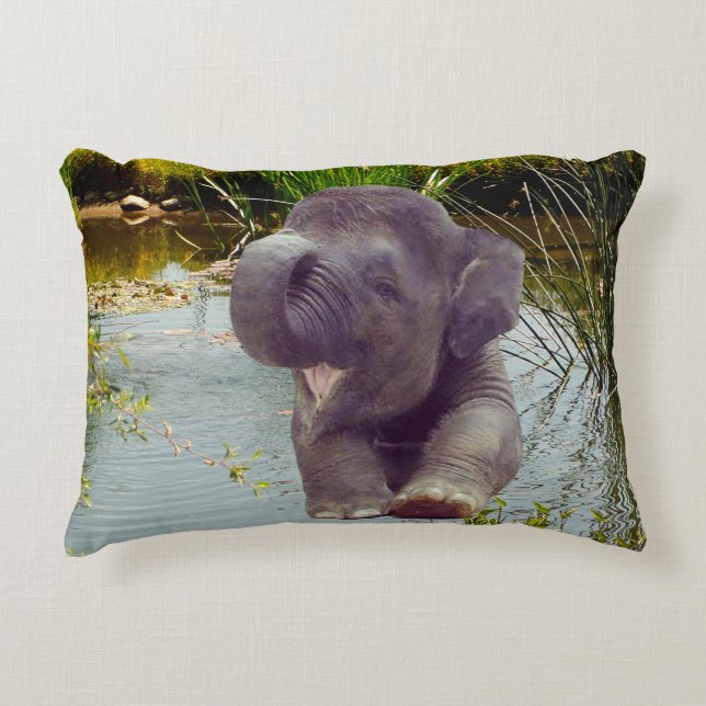 Elephant and Water Decorative Pillow (Front)