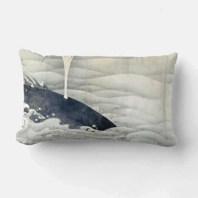 Elephant and Whale Screens by Ito Jakuchu Lumbar Pillow (Front)