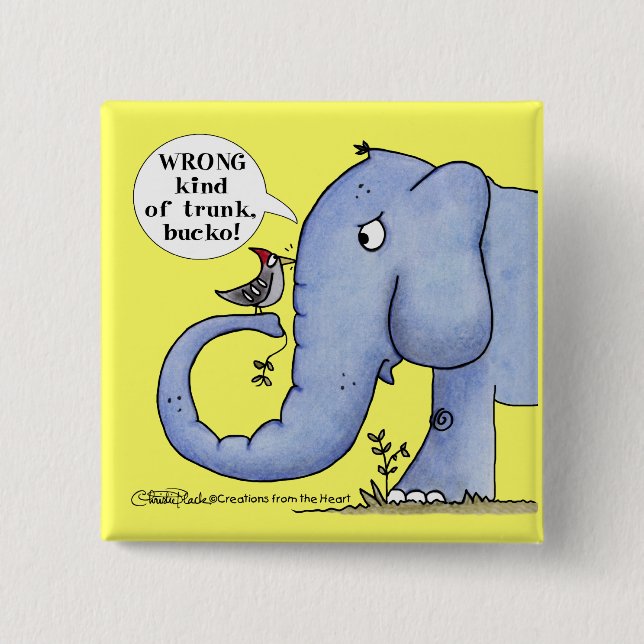 Elephant and Woodpecker Misunderstanding 2 Inch Square Button (Front)