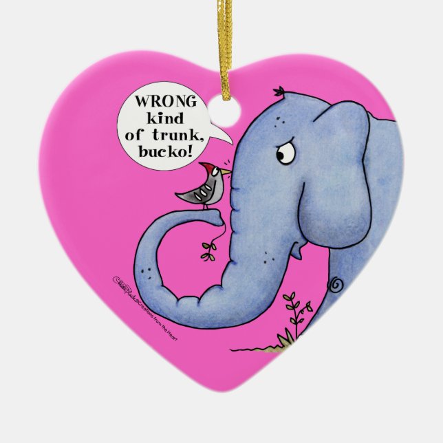 Elephant and Woodpecker Misunderstanding Ceramic Ornament (Front)