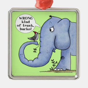 Elephant and Woodpecker Misunderstanding Metal Ornament