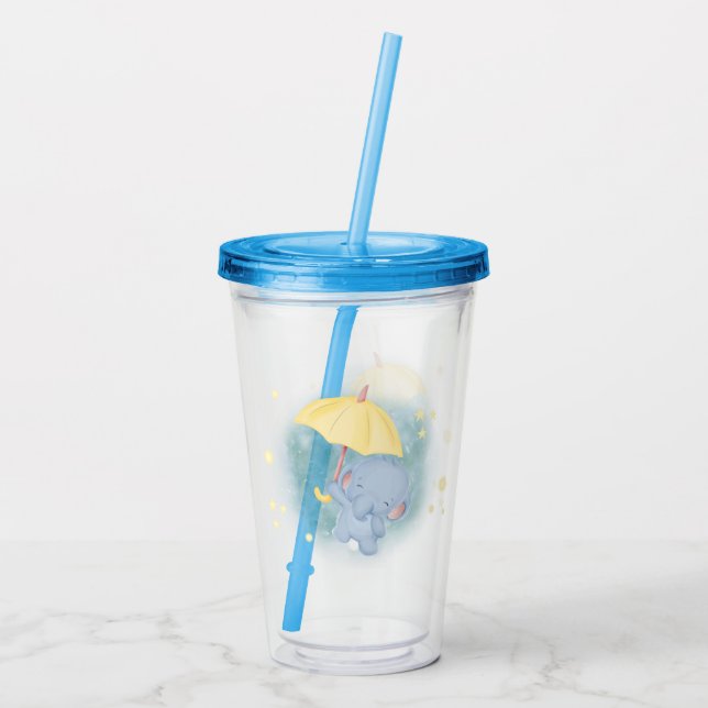 Elephant and Yellow Umbrella Acrylic Tumbler (Back)