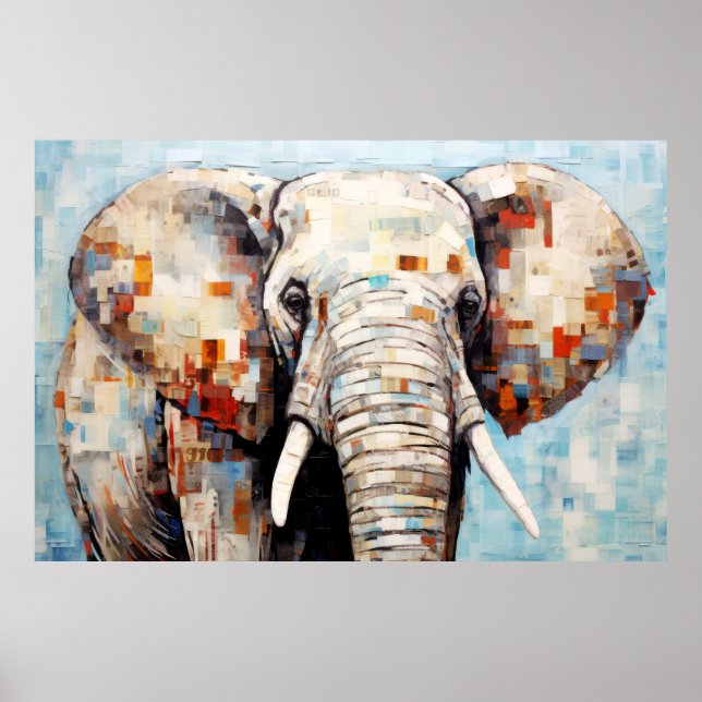 Elephant Animal Art Decor Paint Mosaic  (Front)