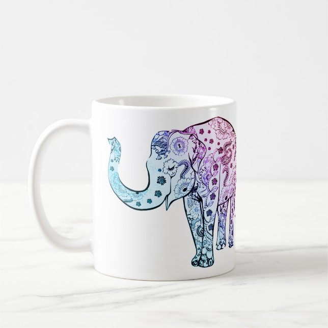 elephant animal colourful artsy tea coffee mug (Left)