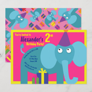 Elephant Animal Kid's Birthday Party Invitations