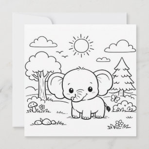 Elephant Animal Kids Colouring Page 