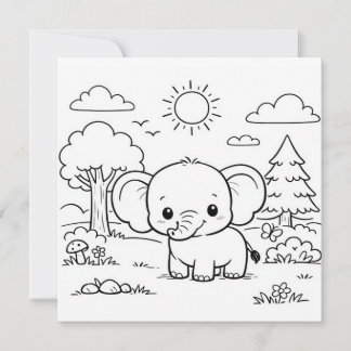 Elephant Animal Kids Colouring Page