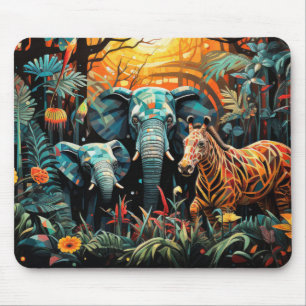 Elephant Animal Portrait Colourful Painting Mouse Pad