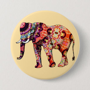 Elephant Animal Traditional Chinese Patterns 3 Inch Round Button