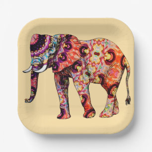 Elephant Animal Traditional Chinese Patterns Paper Plate