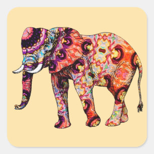 Elephant Animal Traditional Chinese Patterns Square Sticker