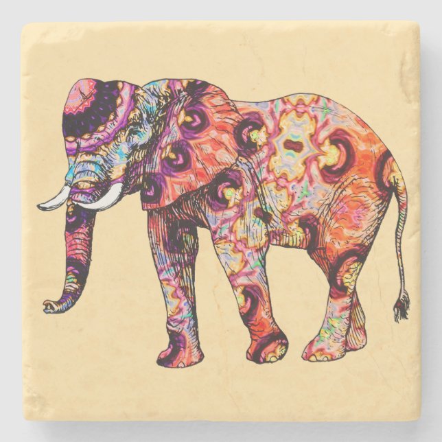 Elephant Animal Traditional Chinese Patterns  Stone Coaster (Front)