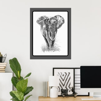 Elephant Animal Watercolor Painting Wildlife Art Poster