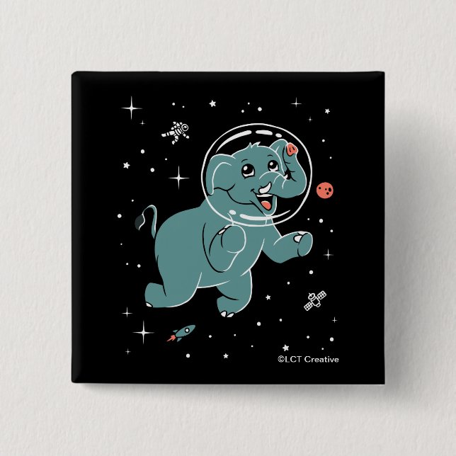 Elephant Animals In Space 2 Inch Square Button (Front)