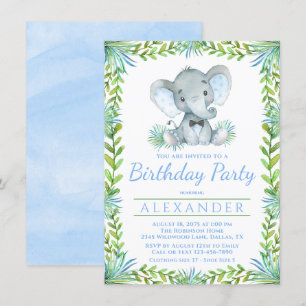 Elephant Any Number Boy Birthday Party Invitation