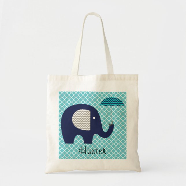 Elephant Aqua Motif Chevron Umbrella Sac personnal (Devant)