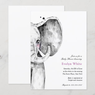 Eléphant aquarelle   invitation Baby shower