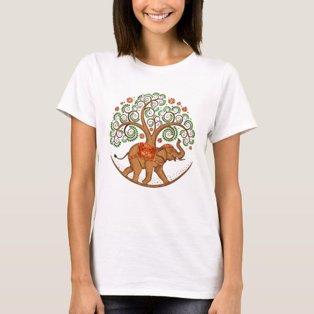Elephant Arbre de vie en T-shirt Mandala (Devant)