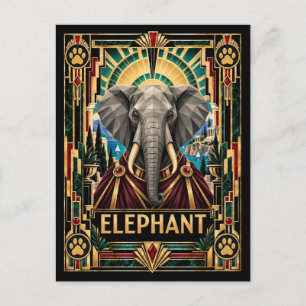Elephant, Art Deco Wildlife Postcard