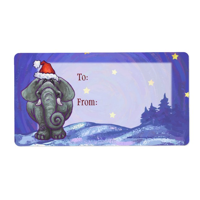 Elephant Art Noël Étiquette cadeau de Noël (Devant)