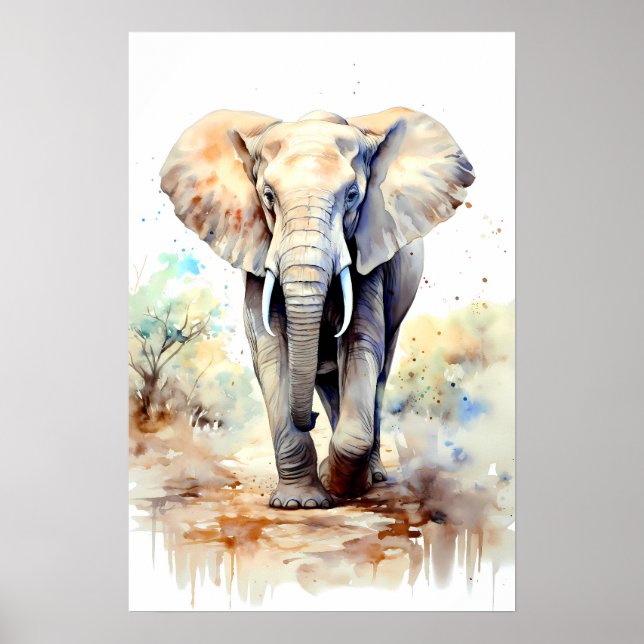 Elephant Art Poster Africa Wall Decor (Front)
