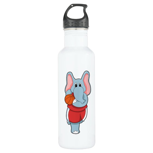 Elephant as Basketball player with Basketball 710 Ml Water Bottle (Front)