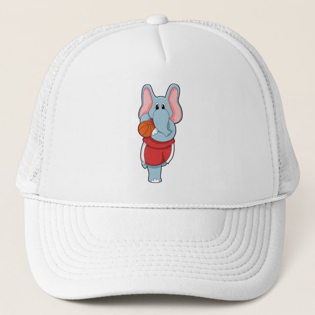 Elephant as Basketball player with Basketball Trucker Hat (Front)