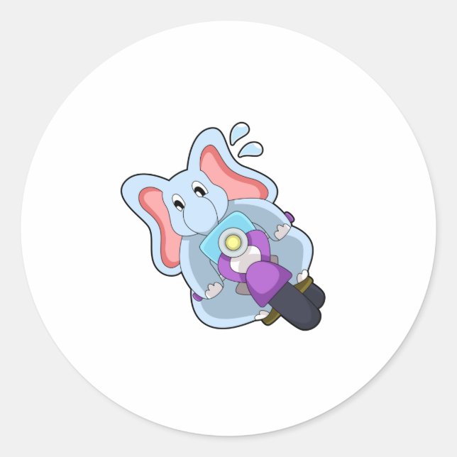 Elephant as Biker with Motorcycle.PNG Classic Round Sticker (Front)