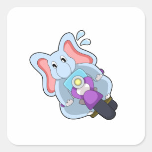 Elephant as Biker with Motorcycle.PNG Square Sticker