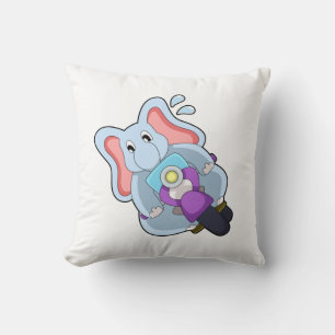 Elephant as Biker with Motorcycle.PNG Throw Pillow