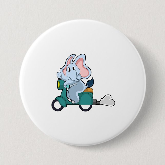 Elephant as Biker with Scooter 3 Inch Round Button (Front)