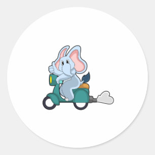 Elephant as Biker with Scooter Classic Round Sticker