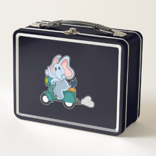 Elephant as Biker with Scooter Metal Lunch Box